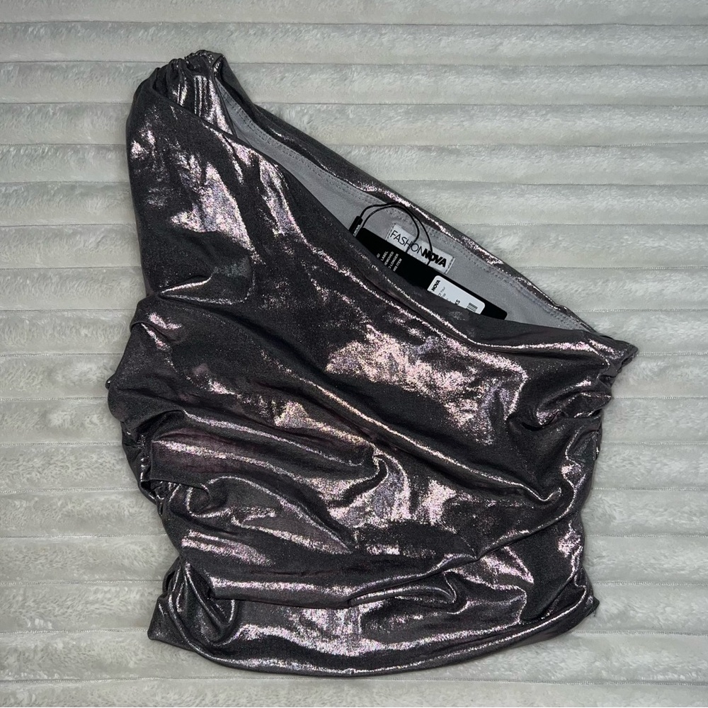 One Shoulder Silver Top